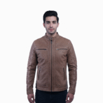 Men’s Tan Leather Jacket – Slim Fit Genuine Leather- By Umhashc