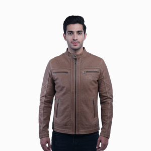 Men’s Tan Leather Jacket – Slim Fit Genuine Leather- By Umhashc