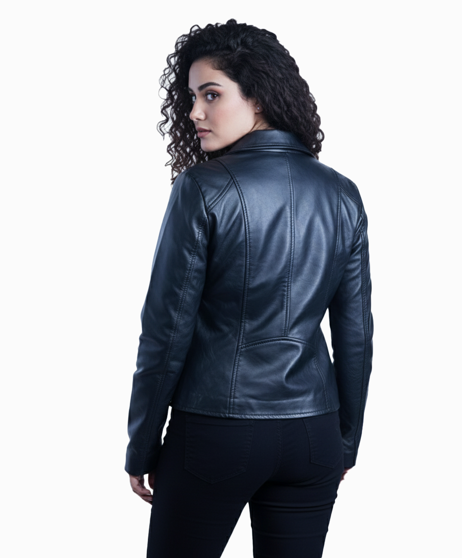 Women’s Black Leather Motorcycle Jacket – By UmHashCo - Image 6
