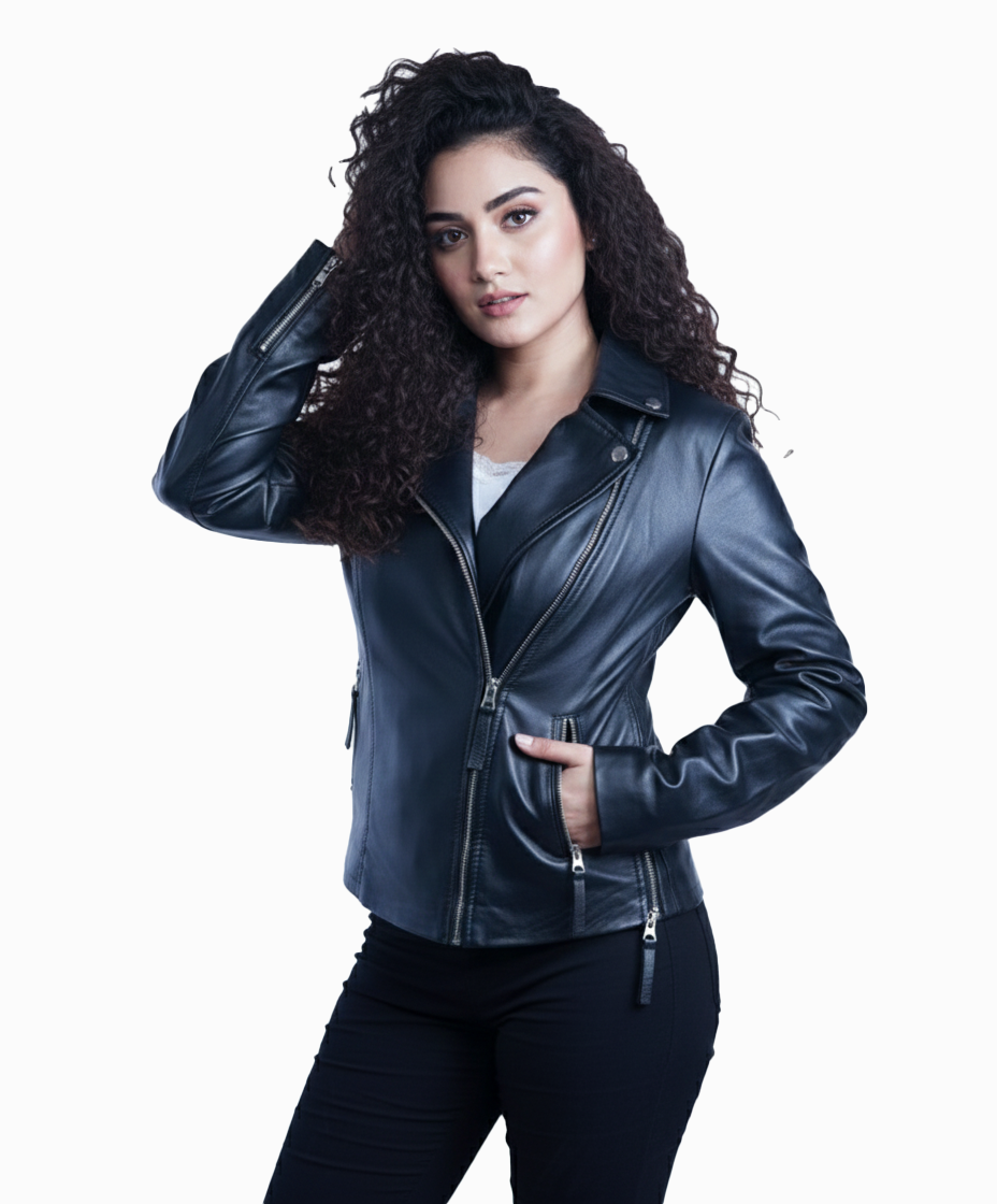 Women’s Black Leather Motorcycle Jacket – By UmHashCo - Image 4