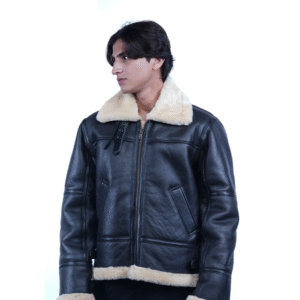 Men’s Shearling Leather Jacket – Genuine Sheep with Fur Collar & Warm Inner Lining- By Umhashco