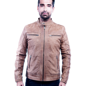 Men’s Tan Genuine Leather Jacket – smart fitting- By Umhashco
