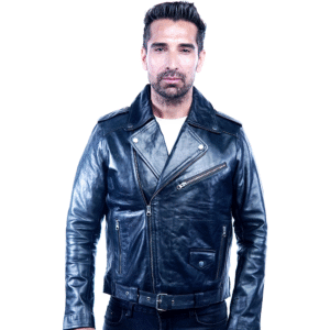 Men’s Black Leather Biker Jacket – Genuine Motorcycle Style -By Umhashco