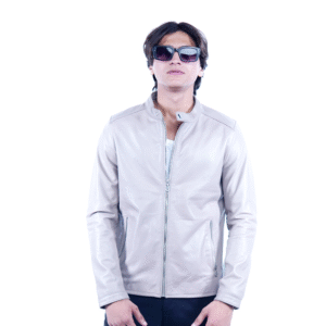Men’s Light Beige Genuine Leather Jacket – Slim Fit Stylish Outerwear- By Umhashco