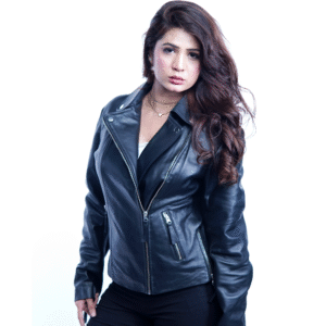 Women’s Black Leather Motorcycle Jacket – By UmHashCo