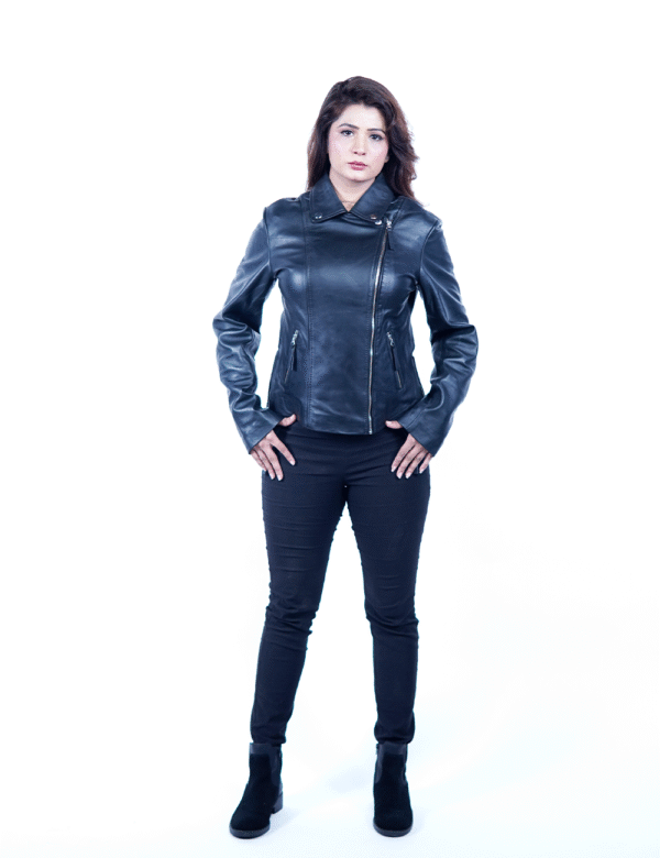 Women’s Black Leather Motorcycle Jacket – By UmHashCo - Image 6