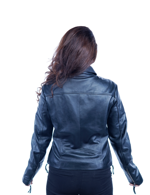 Women’s Black Leather Motorcycle Jacket – By UmHashCo - Image 2