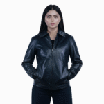 Women Black Leather Jacket – Classic Zip Style- By Umhashco