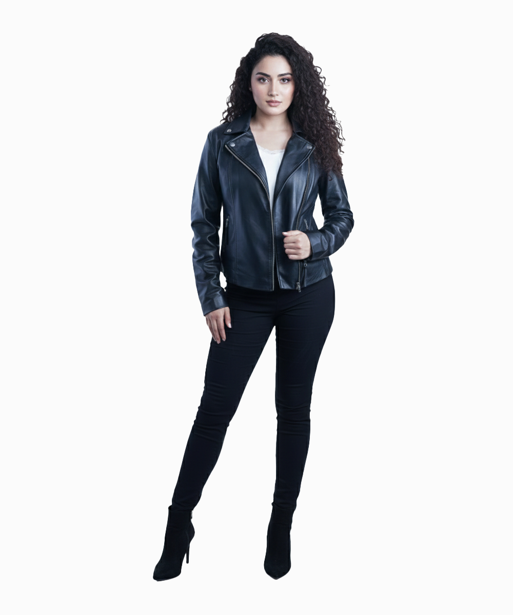 Women’s Black Leather Motorcycle Jacket – By UmHashCo - Image 7