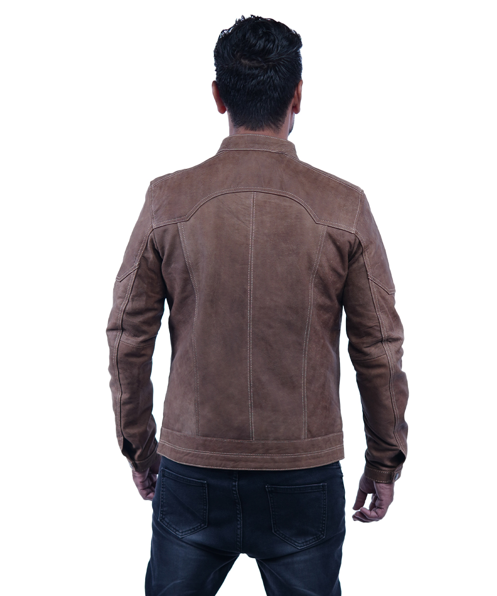 Men’s Tan Leather Jacket – Slim Fit Genuine Leather- By Umhashc - Image 8