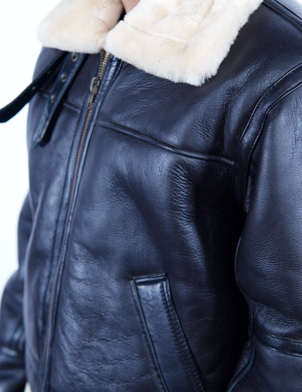 Men’s Shearling Leather Jacket – Genuine Sheep with Fur Collar & Warm Inner Lining- By Umhashco - Image 3