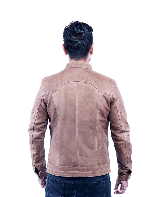 Men’s Tan Genuine Leather Jacket – smart fitting- By Umhashco - Image 2
