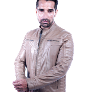 Men’s Tan Leather Jacket – Slim Fit Genuine Leather- By Umhashc