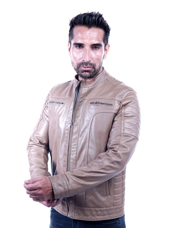 Men’s Tan Leather Jacket – Slim Fit Genuine Leather- By Umhashc
