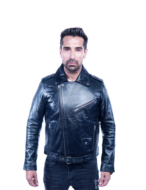 Men’s Black Leather Biker Jacket – Genuine Motorcycle Style -By Umhashco - Image 2