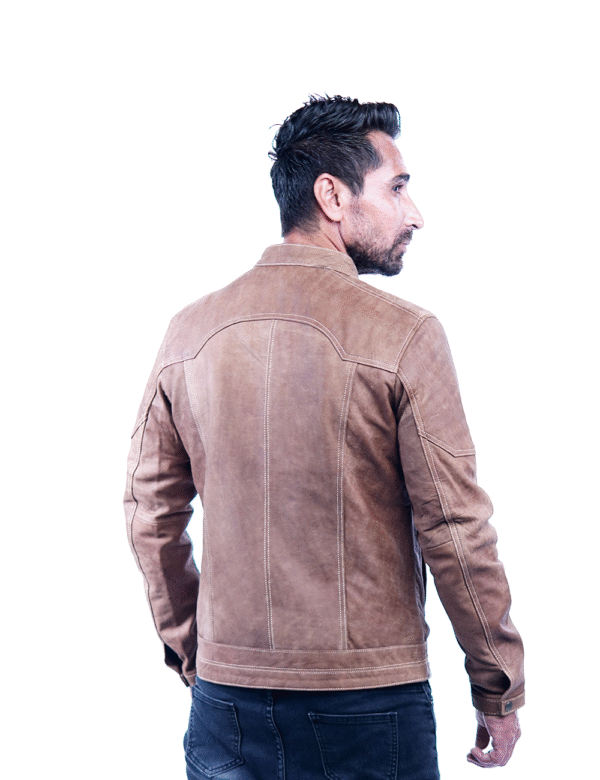 Men’s Tan Genuine Leather Jacket – smart fitting- By Umhashco - Image 6