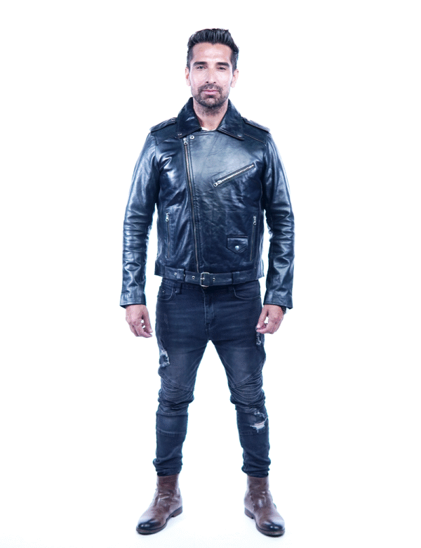 Men’s Black Leather Biker Jacket – Genuine Motorcycle Style -By Umhashco - Image 5