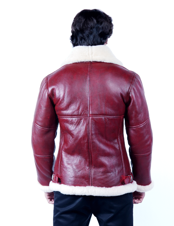Men’s Red Shearling Leather Jacket – Premium Sheepskin Winter Wear- By Umhashco - Image 2