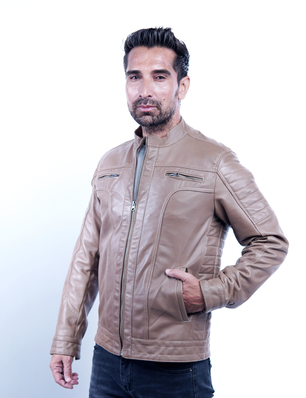Men’s Tan Leather Jacket – Slim Fit Genuine Leather- By Umhashc - Image 3