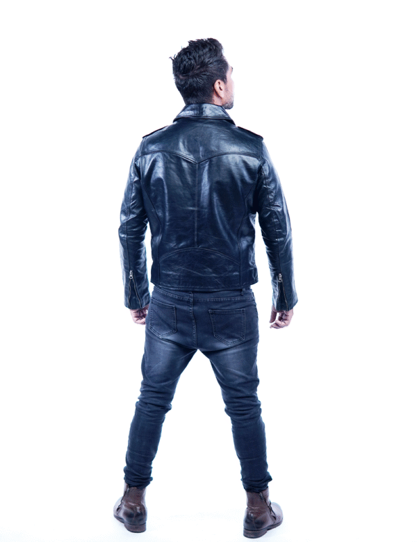 Men’s Black Leather Biker Jacket – Genuine Motorcycle Style -By Umhashco - Image 6