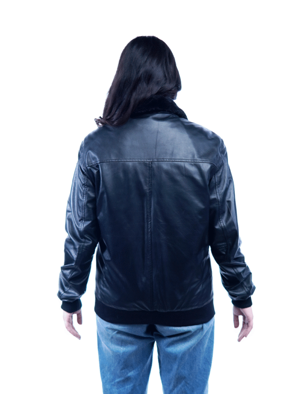 Women’s Black Sheep Leather Bomber Jacket with Fur Collar – By Umhashco - Image 7