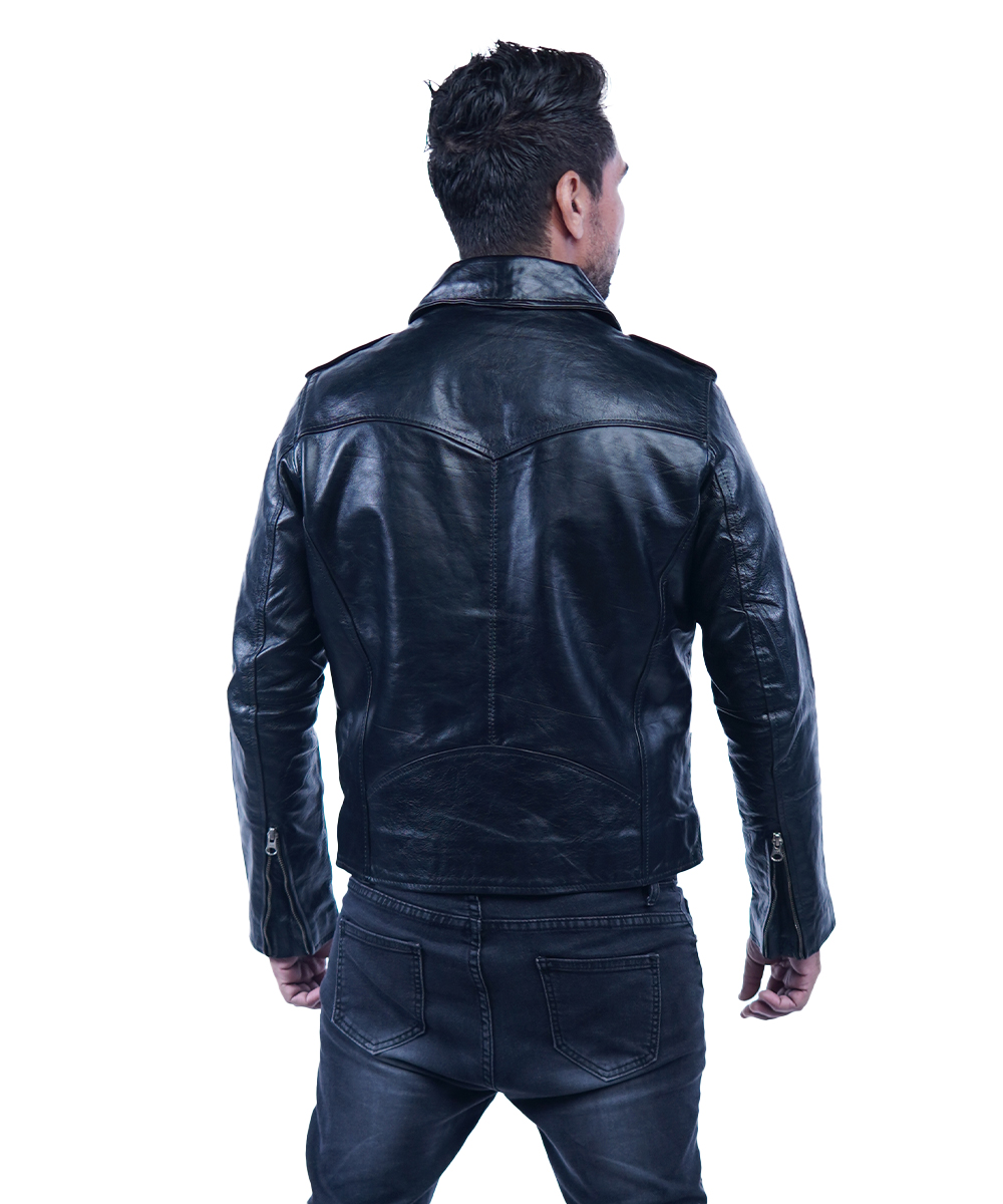 Men’s Black Leather Biker Jacket – Genuine Motorcycle Style -By Umhashco - Image 5