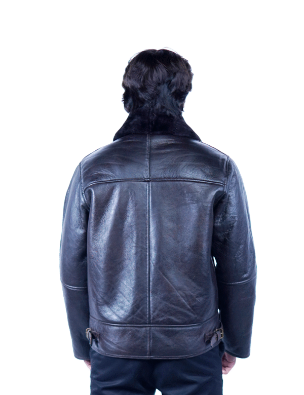 Men’s Shearling Leather Jacket – Classic Black Aviator Style- By Umhashco - Image 4