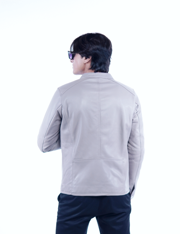 Men’s Light Beige Genuine Leather Jacket – Slim Fit Stylish Outerwear- By Umhashco - Image 5