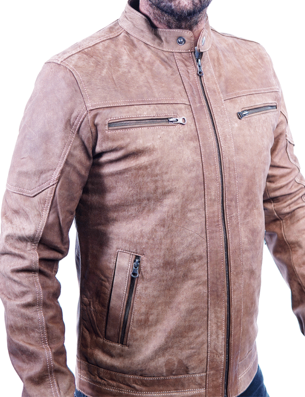 Men’s Tan Genuine Leather Jacket – smart fitting- By Umhashco - Image 3