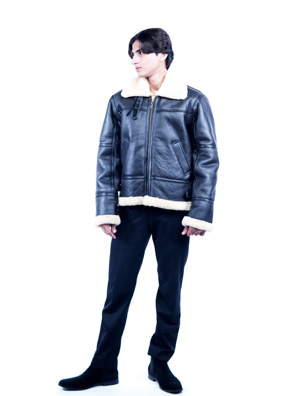 Men’s Shearling Leather Jacket – Genuine Sheep with Fur Collar & Warm Inner Lining- By Umhashco - Image 6