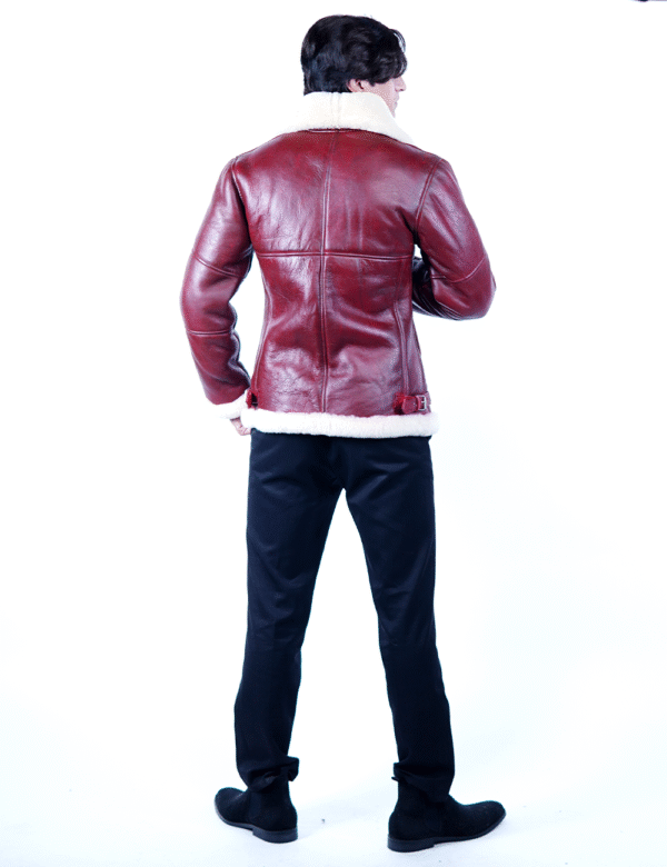 Men’s Red Shearling Leather Jacket – Premium Sheepskin Winter Wear- By Umhashco - Image 6