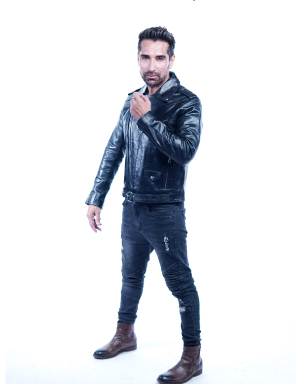 Men’s Black Leather Biker Jacket – Genuine Motorcycle Style -By Umhashco - Image 4