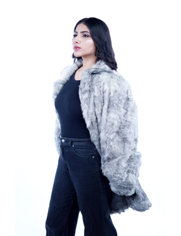 Women’s Luxury Grey Faux Fur Winter Coat – Stylish & Cozy- By Umhashco - Image 4