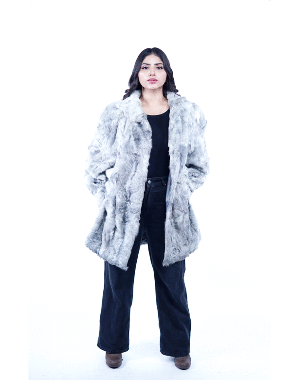 Women’s Luxury Grey Faux Fur Winter Coat – Stylish & Cozy- By Umhashco - Image 5