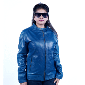 Women’s Blue Sheep Leather Jacket – Stylish Outerwear by Umhashco