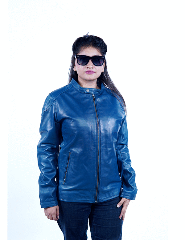 Women’s Blue Sheep Leather Jacket – Stylish Outerwear by Umhashco