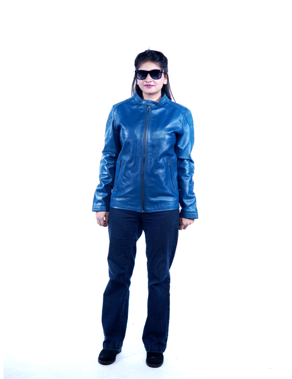 Women’s Blue Sheep Leather Jacket – Stylish Outerwear by Umhashco - Image 4