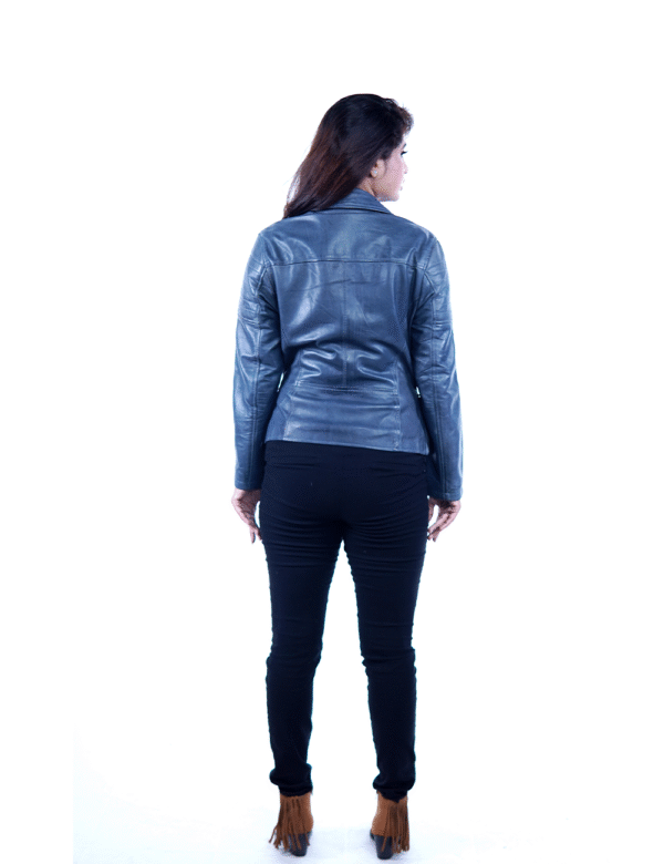 Women’s Blue Sheep Leather Biker Jacket – Stylish & Premium Quality- By Umhashco - Image 4