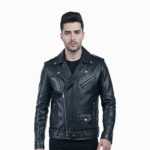 Men’s Black Leather Biker Jacket – Genuine Motorcycle Style -By Umhashco