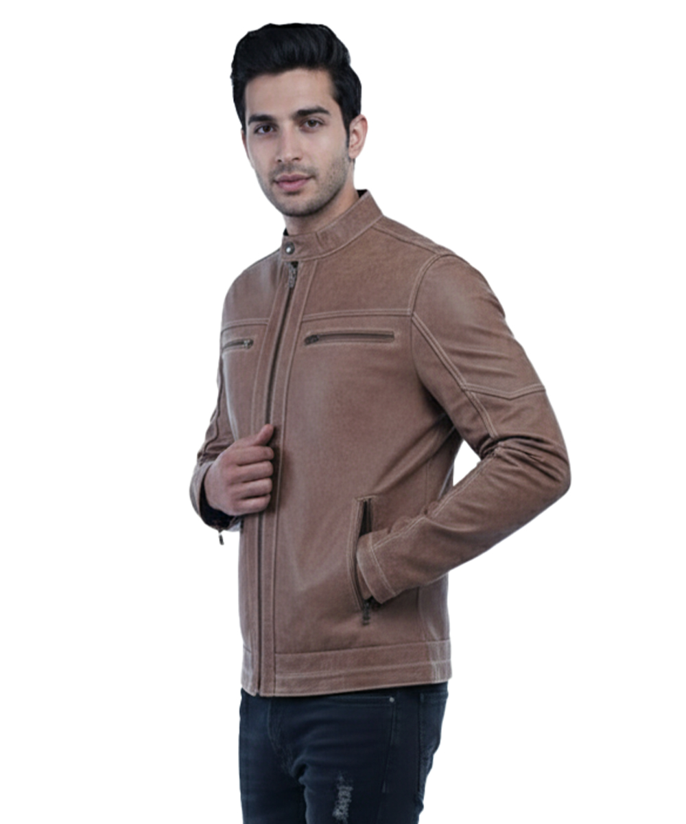 Men’s Tan Leather Jacket – Slim Fit Genuine Leather- By Umhashc - Image 6