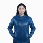 Women Blue Leather Jacket – Classic Zip-Up Style– By Umhashco (Copy)